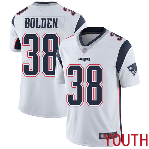 New England Patriots Football #38 Vapor Limited White Youth Brandon Bolden Road NFL Jersey->youth nfl jersey->Youth Jersey